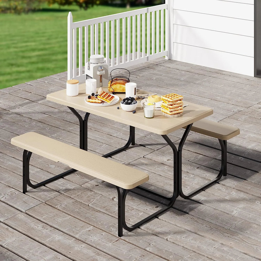 Heavy-Duty Outdoor Picnic Table Set Black A748029