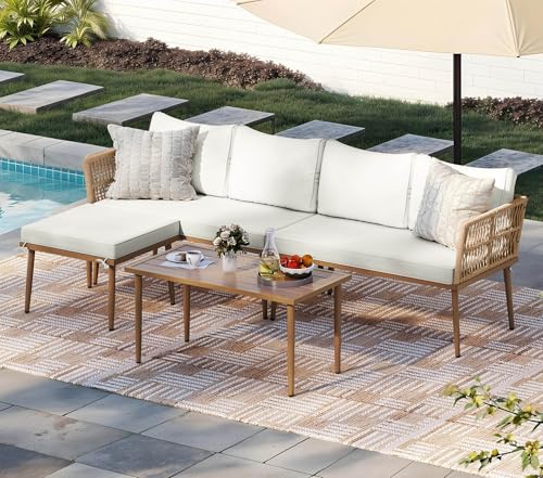 4 Pieces Grey Wicker Patio Furniture Set with Cushions B471