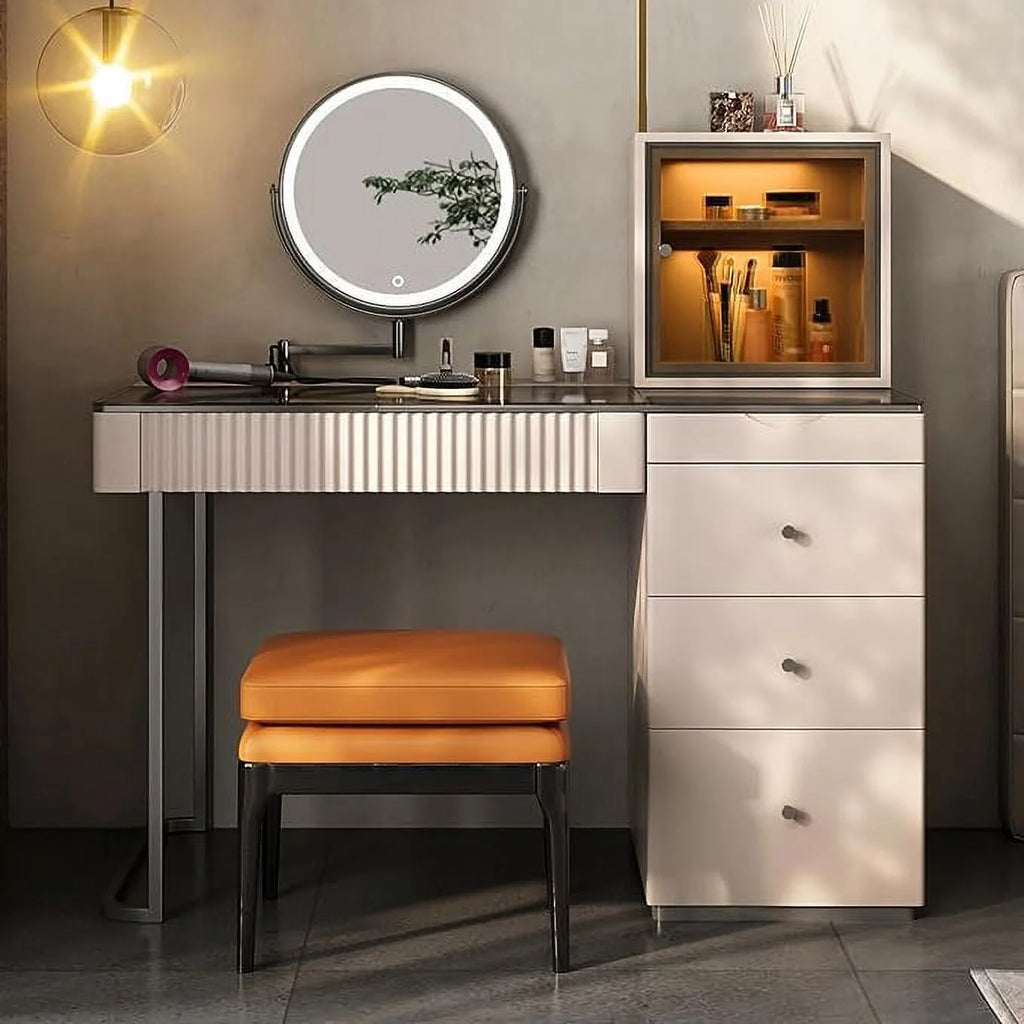 Gold Plated Stainless Steel 5 Drawers Makeup Vanity Table with Stool N257