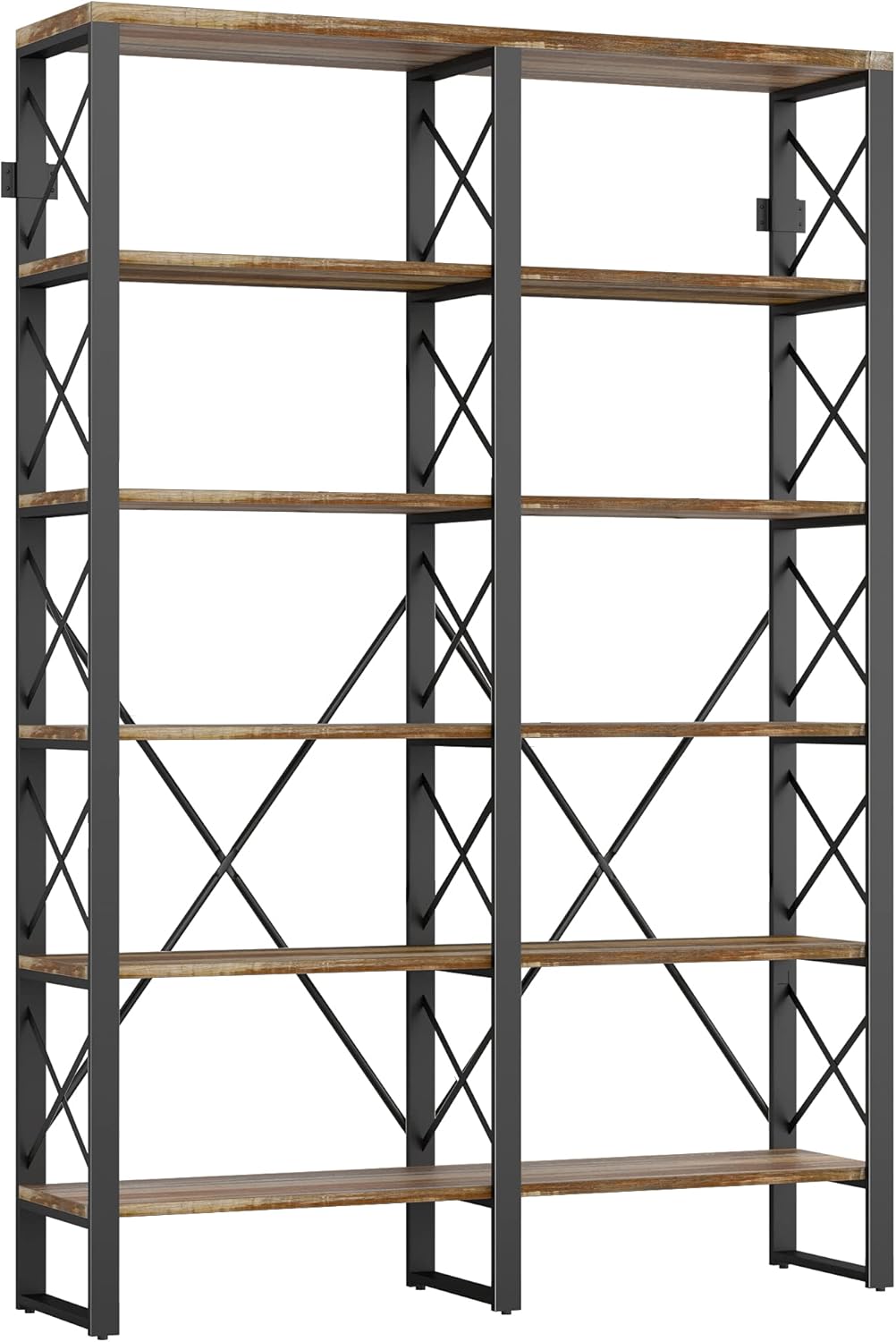 Double Wide 6-Tier Wood and Metal Bookshelf S1427