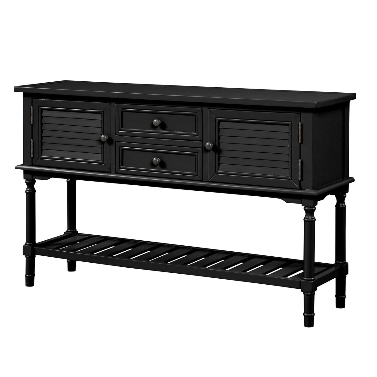 Black Navy Blue Console Table with 2 Drawer Cabinet Shelf V305749