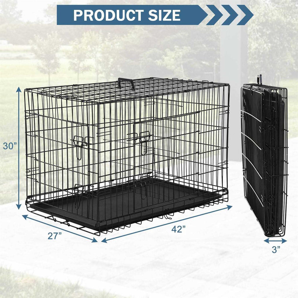Foldable Large Metal Wire Dog Crate with Plastic Tray G3058