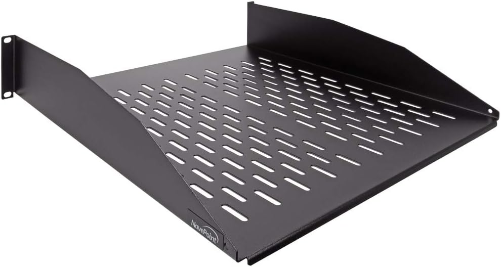 2U 19-Inch Heavy Duty Vented Rack Mount Cantilever Fixed Server Cabinet Shelf Black C822