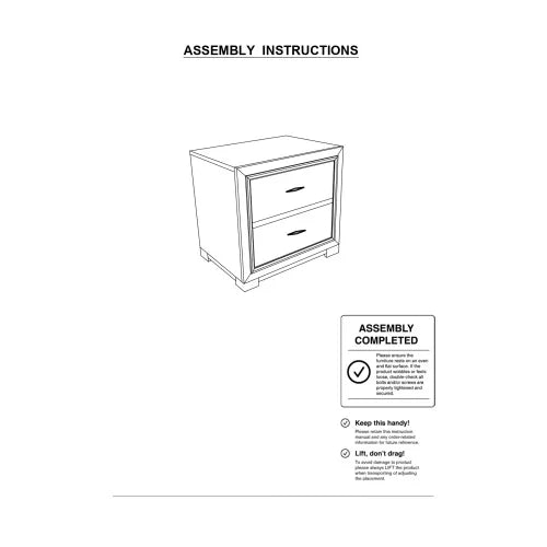 Metallic Gray 2-Drawers Solid Wood Nightstand L1459