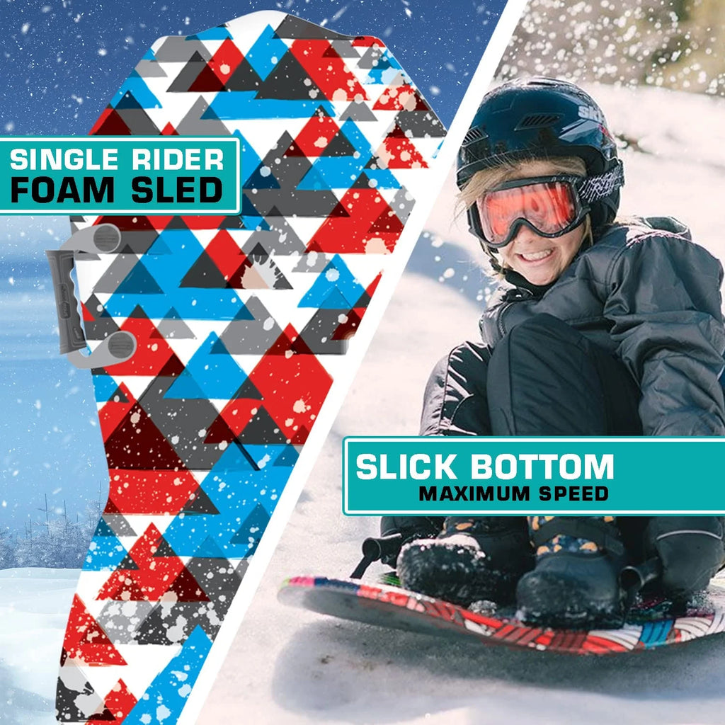 Snow Slider Sled 38" Single Rider PE Foam Core XPE Top Layer Easy Grip Handles Slick Bottom G989