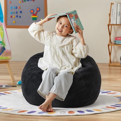 3.5FT Large Grey Bean Bag Chair with Filler and Removable Cover W574534