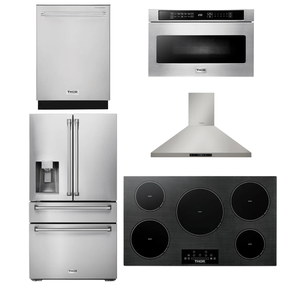 36 Induction Cooktop, Range Hood, Microwave, Refrigerator, Dishwasher D89360