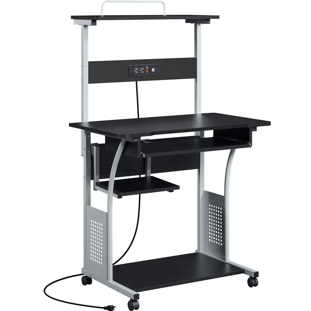Black 3 Tiers Computer Desk with Charging Station D926