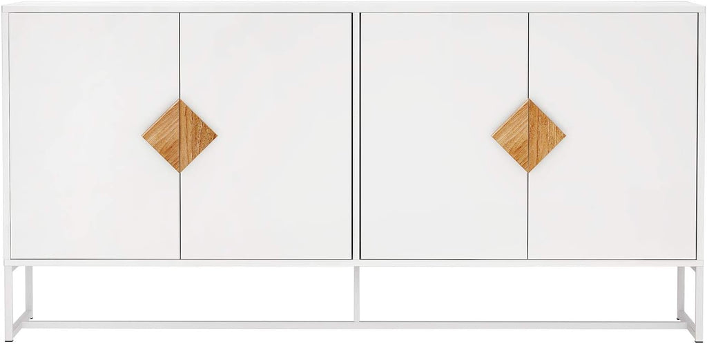 White 2 Door Sideboard with Solid Wood Handles and Metal Legs C158