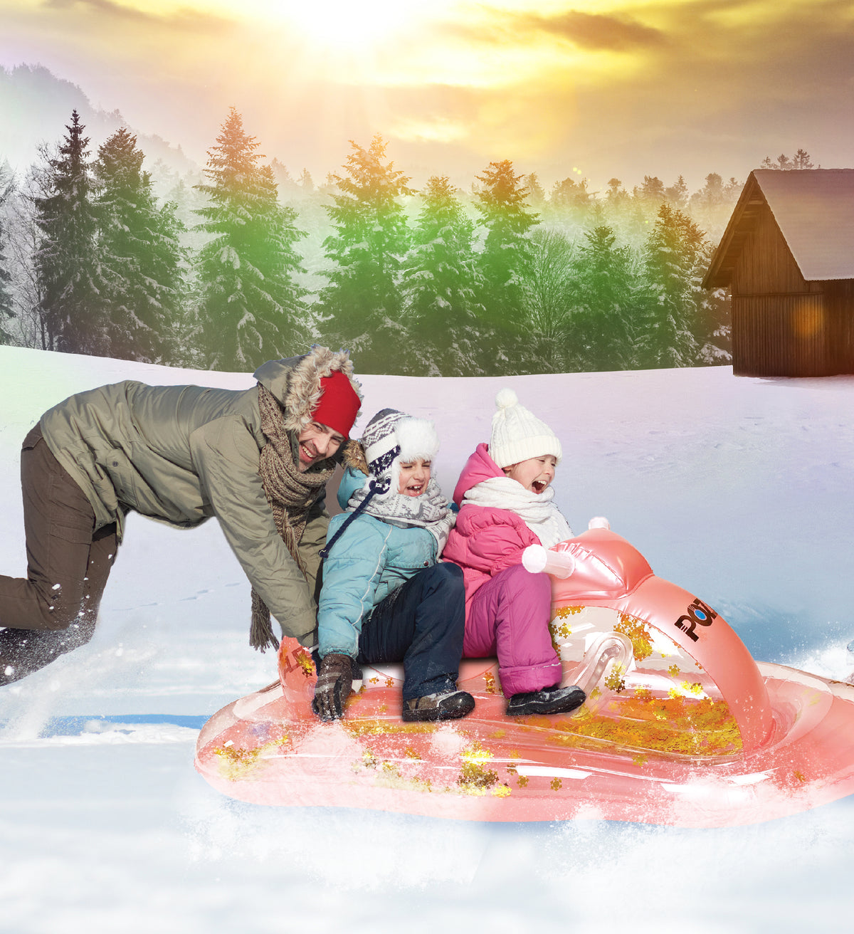 Inflatable Snowmobile Sled Set of 3, Rose Gold, Gold, and Silver, 51 Inches J3503