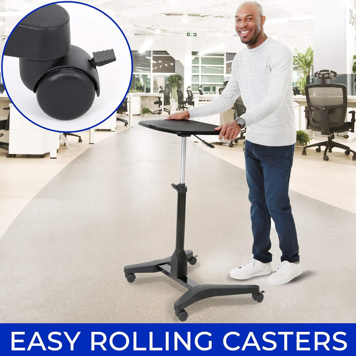 Mobile Podium with Pull Out Mouse Pad & Cup Holder, Black H15688
