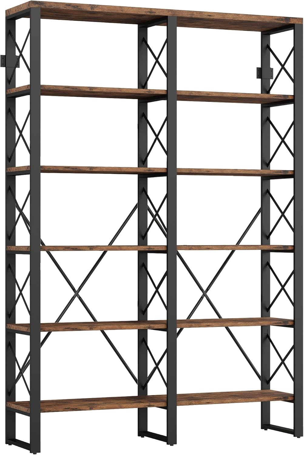 Double Wide 6-Tier Wood and Metal Bookshelf S1427