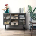 Industrial Metal Mesh Double Door Wood Antique Stackable Sideboard Buffet Storage Cabinet with 2 Drawers, 2 Cupboards and Shelf P196569