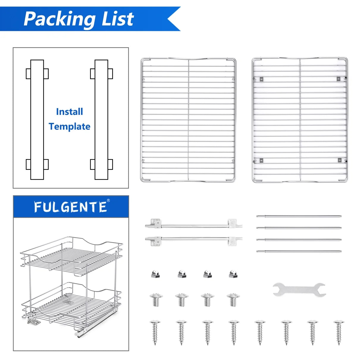 2 Tier Chrome Finish Pull Out Drawer Cabinet Organizer S8050