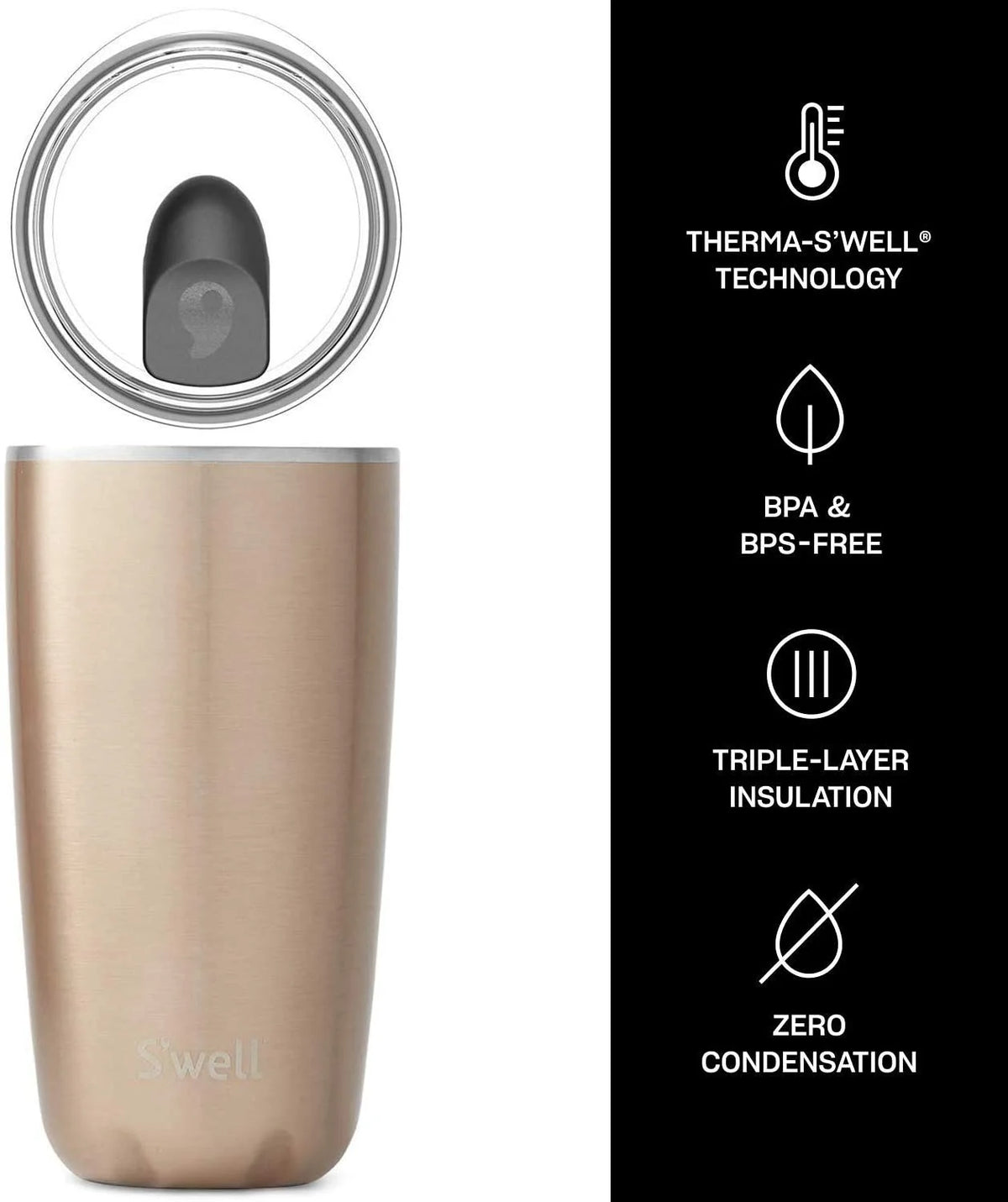 Stainless Steel Tumbler with Slide-Open Lid, 18 Fl Oz Vacuum-Insulated Water Bottle D340