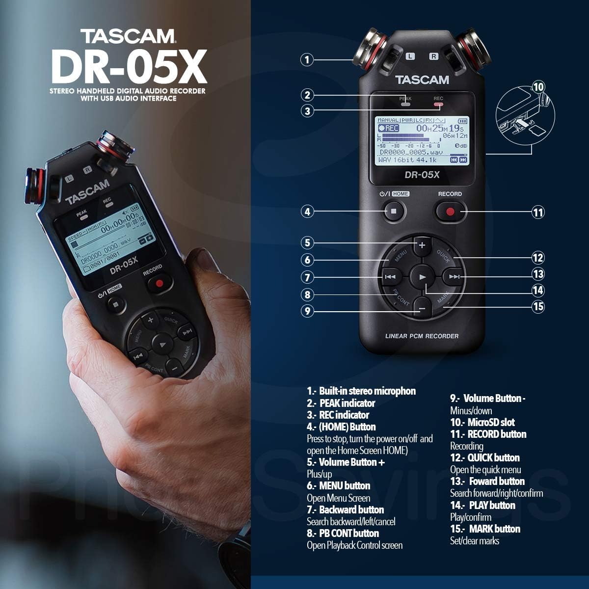 32GB Portable Stereo Digital Audio Recorder with USB Audio Interface F556