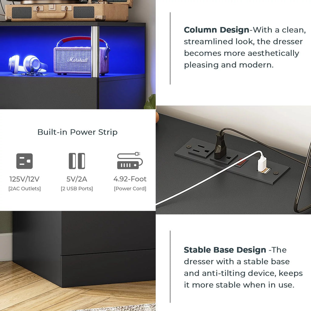 Black 6 Drawer Dresser with Charging Station N21034