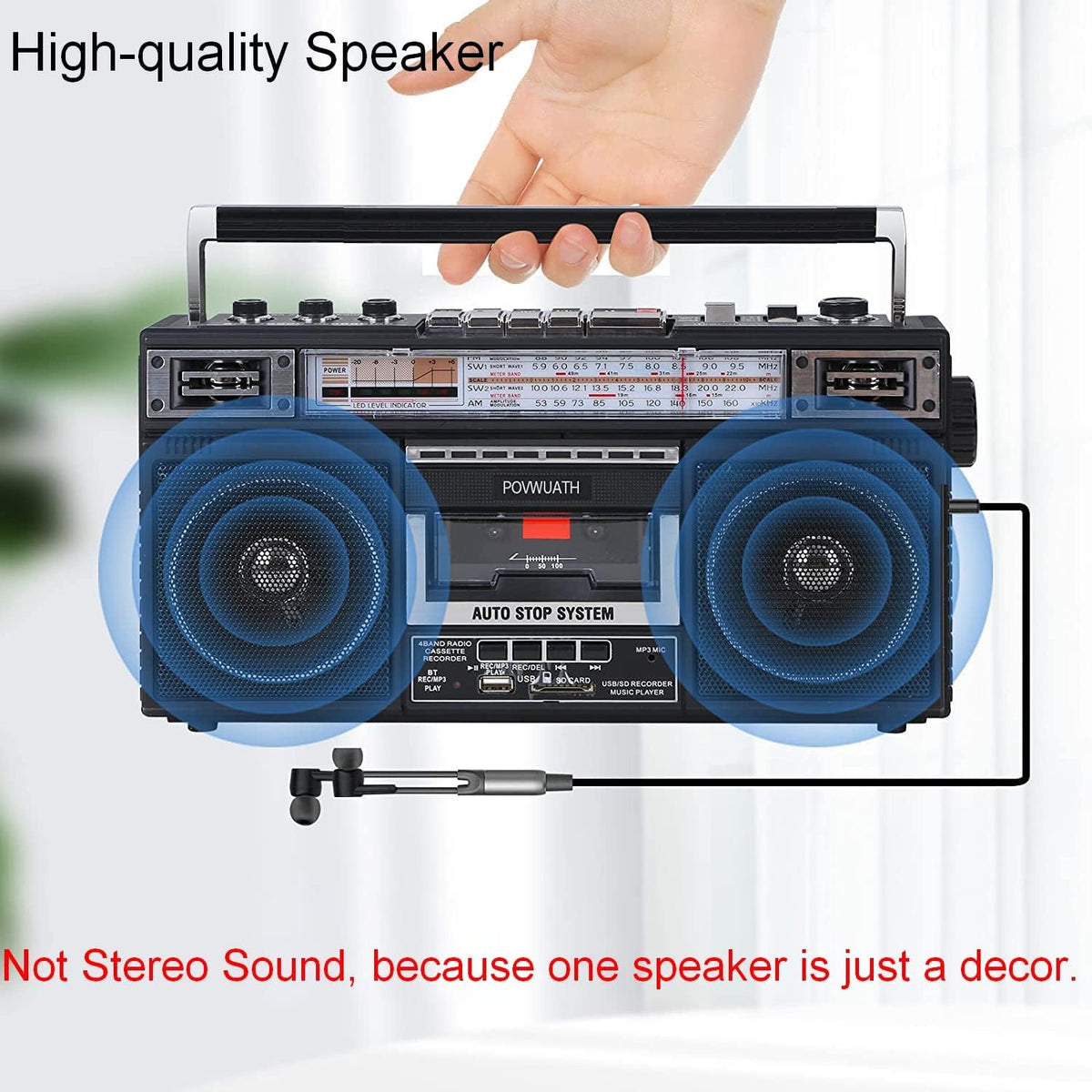 Portable Cassette Player Boombox AM/FM Radio Tape Player Recorder with Bluetooth Microphone B456