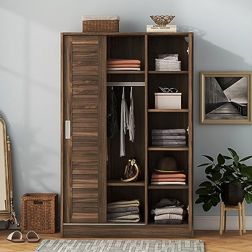 3 Door Freestanding Wardrobe Closet with Sliding Doors and Hanging Rod M88686