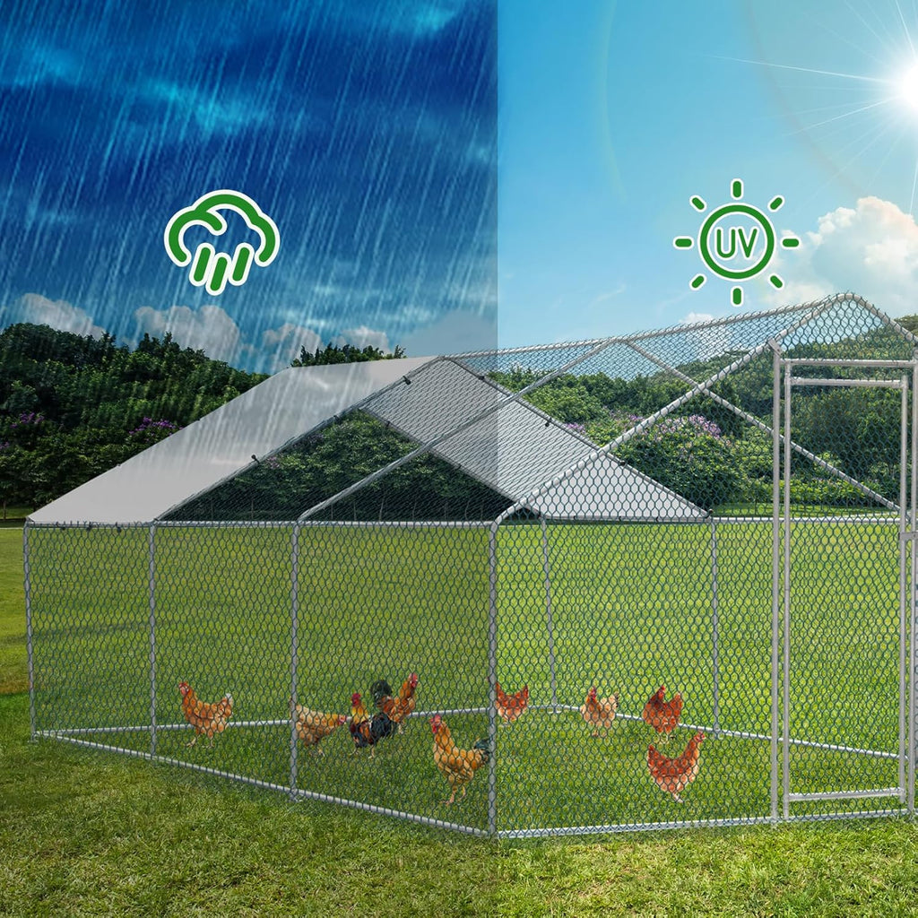 20 x 10 ft Metal Chicken Coop with Waterproof Cover F807814