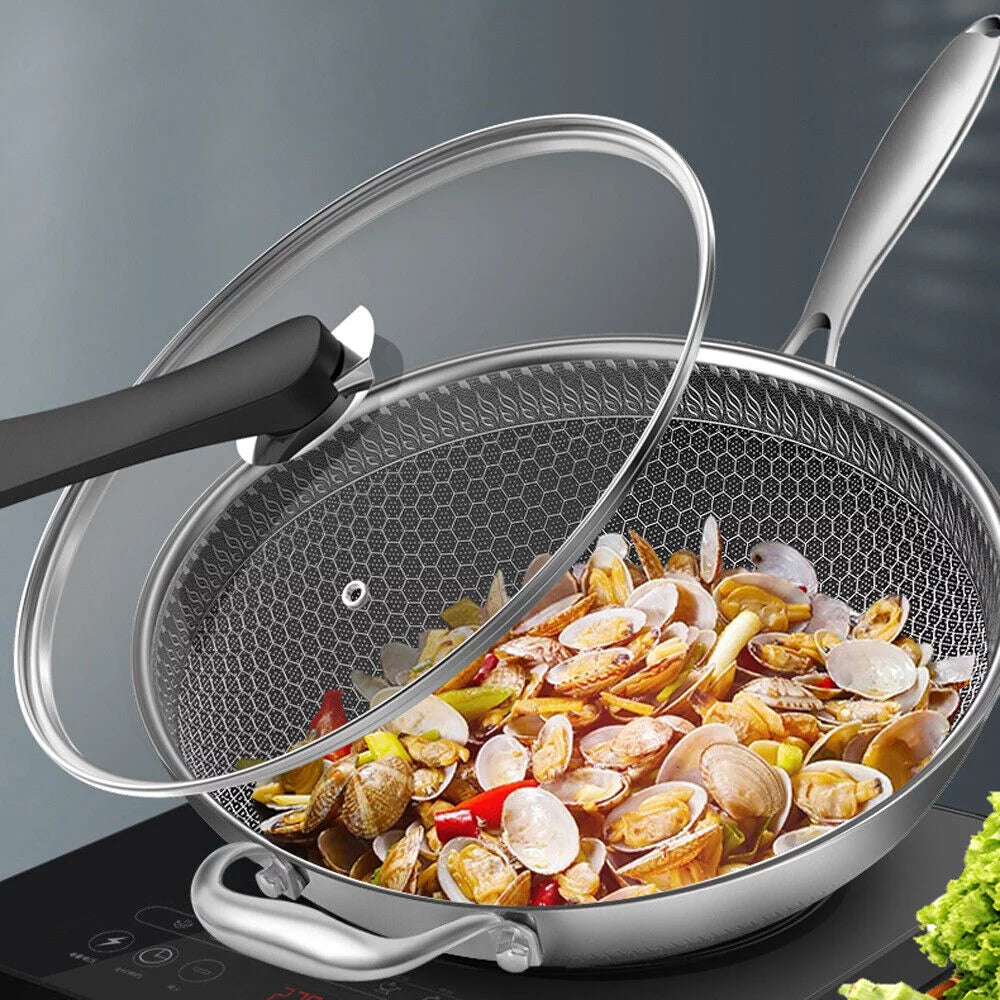 Non Stick Stainless Steel Frying Pan with Glass Lid F631789