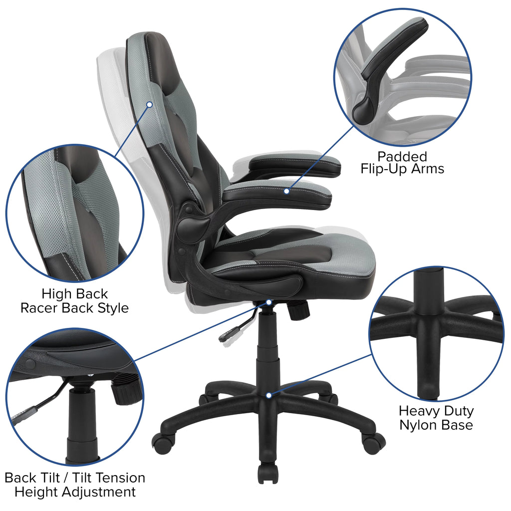 Black Gaming Desk and Gray Black Racing Chair Set with Cup Holder B33709