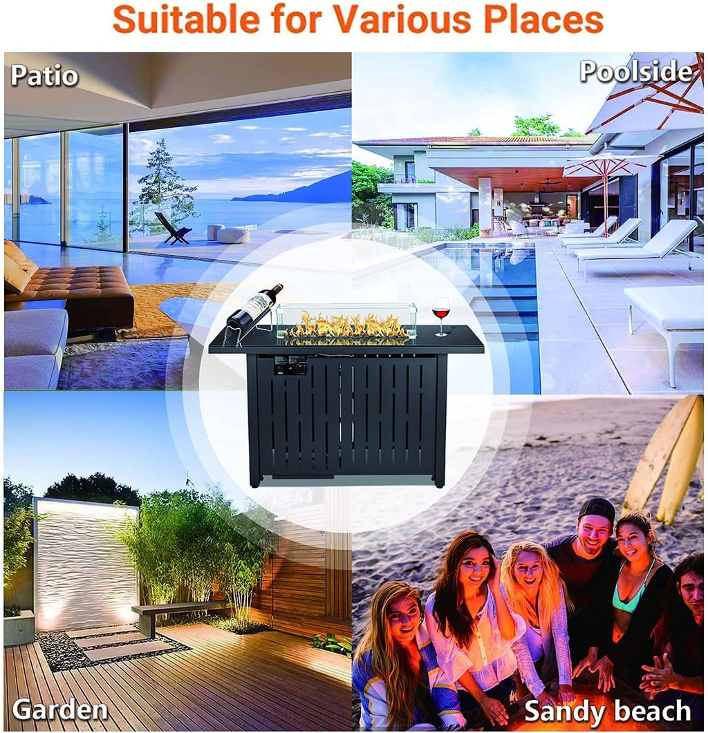 43 Inch 50,000 BTU Auto-Ignition Gas Fire Pit Table with Glass Wind Guard, Lava Stone Z325046