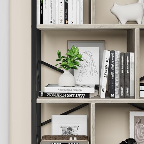 5 Tier Rustic Brown Bookshelf with Metal Frame G165293