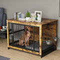 44.1'' Wooden Dog Crate with 2 Stainless Steel Bowls R679