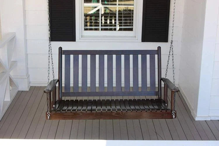 Wood Porch Swing with Vertical Slat Back and Seat U9434