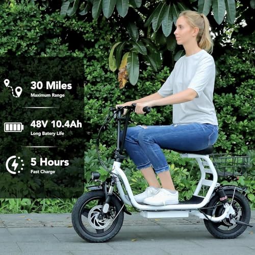 Electric Scooter with Seat, 14" Fat Tire, Foldable X1156