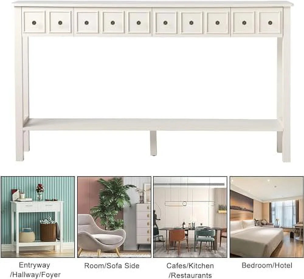 60" Wood Console Table with 4 Drawers E502