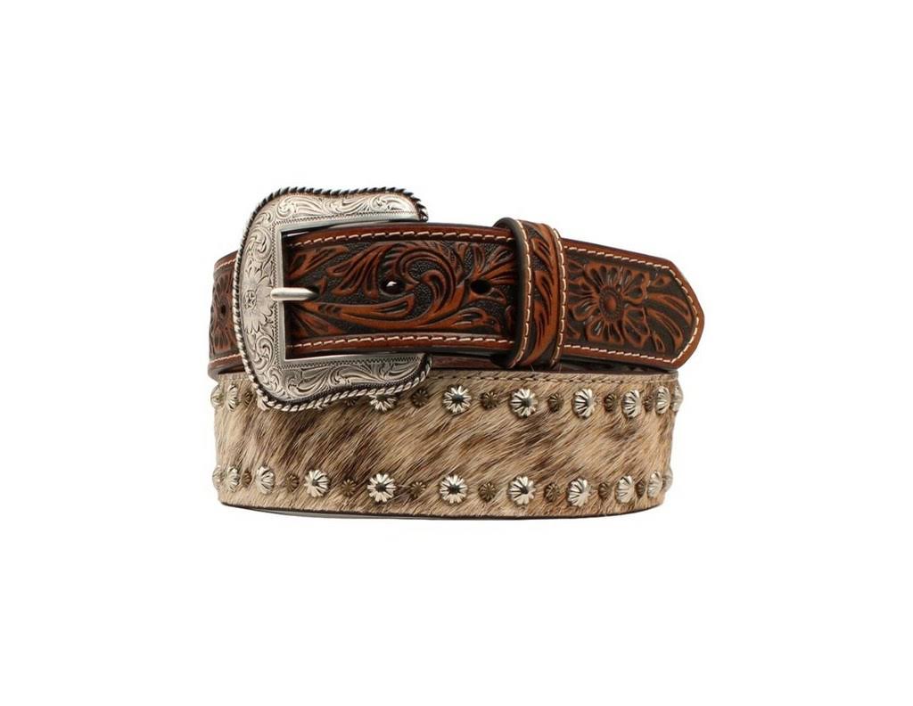 Brown Calf Hair Engraved Mens Belt Buckle Size 38 N725