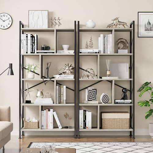 5 Tier Rustic Brown Bookshelf with Metal Frame G165293