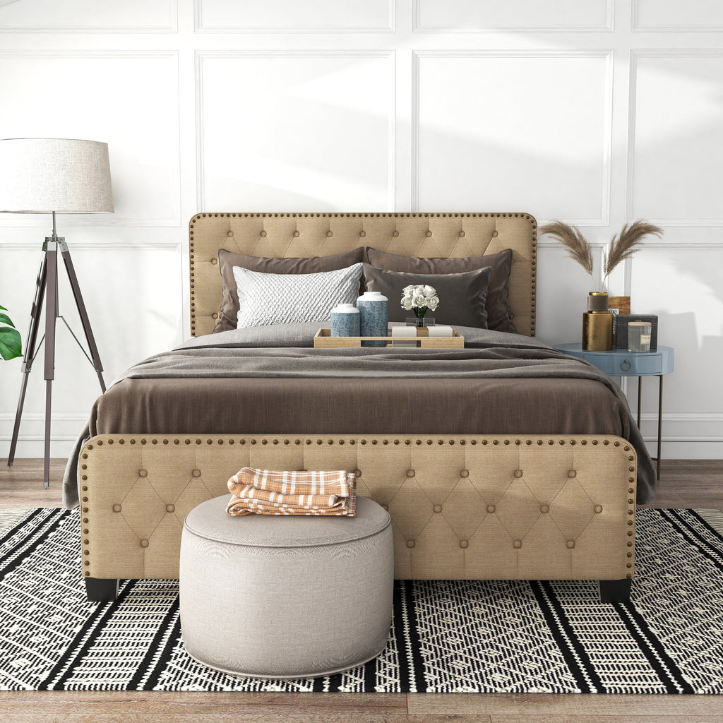 Brown King Tufted Upholstered Bed W95670