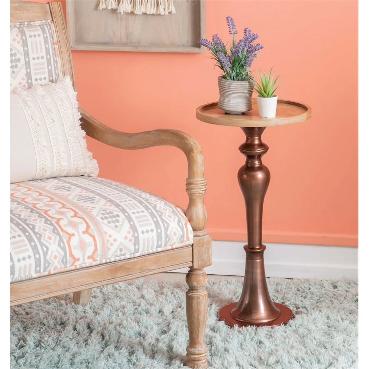 Mango Wood and Aluminum Side Table H477