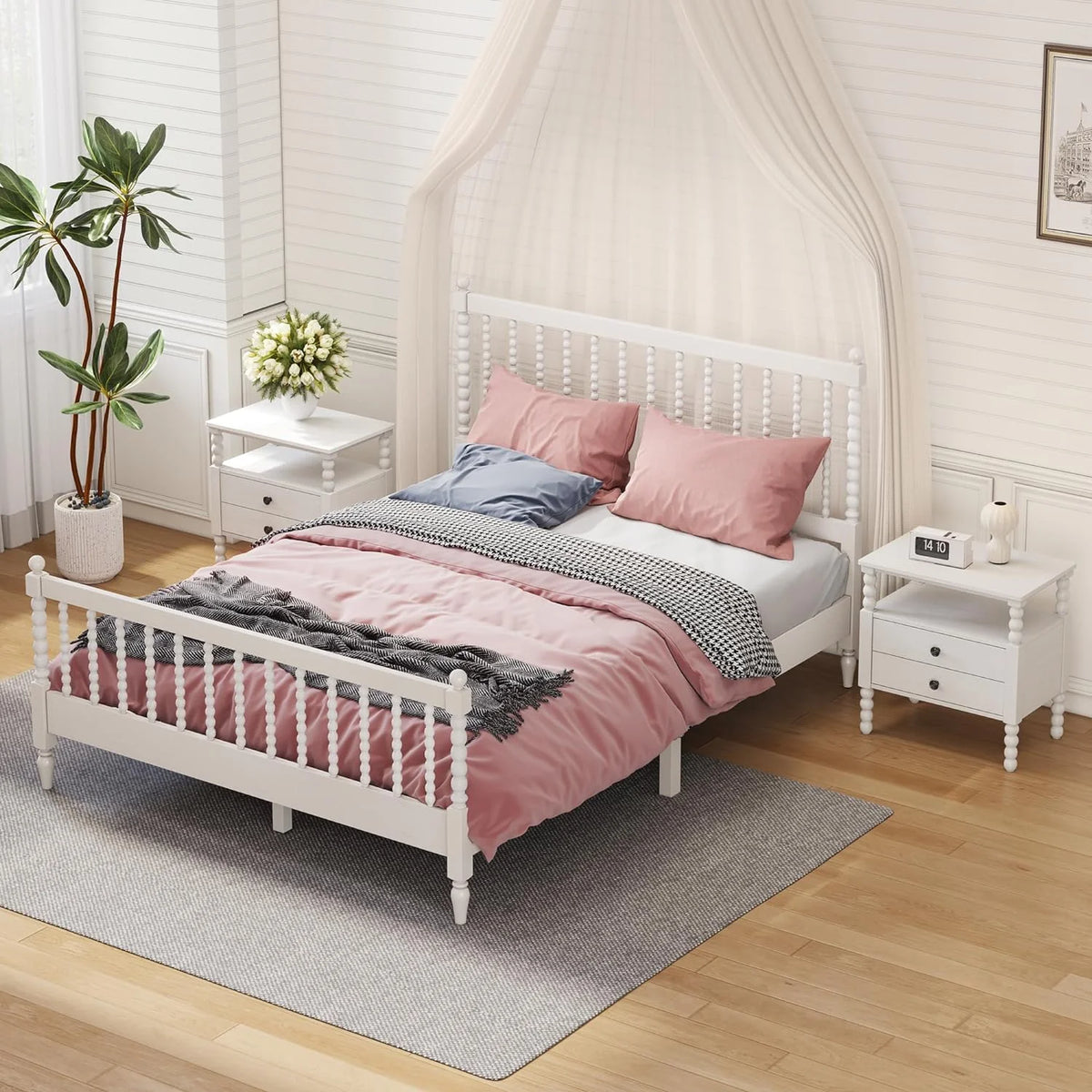Queen Size Solid Wood Platform Bed with 2 Nightstands X321959