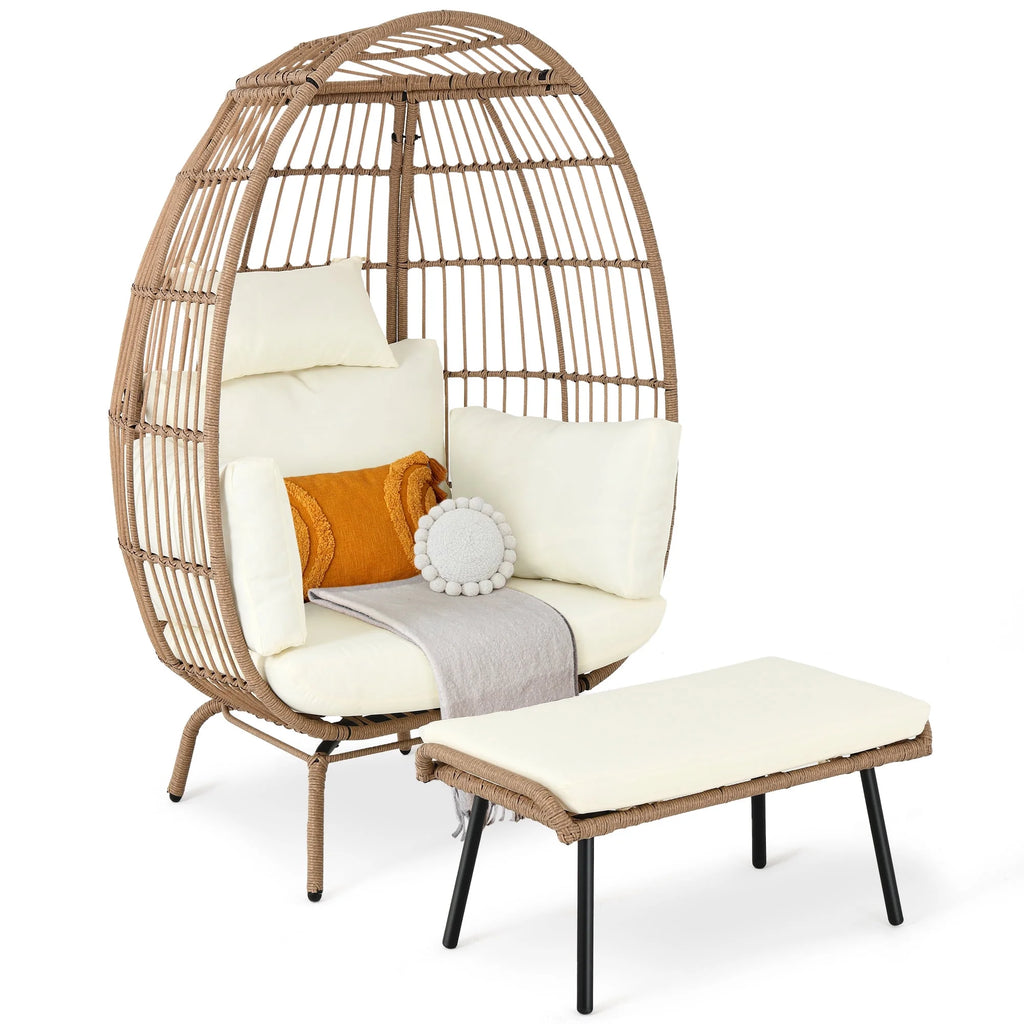 Oversized Wicker Egg Chair with Stand and Cushions T696013