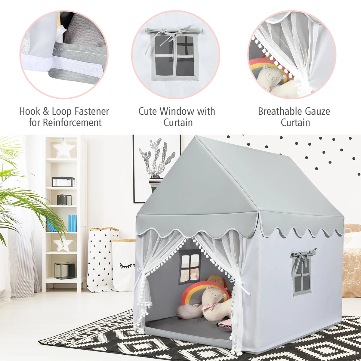 Kids Play Tent Playhouse Castle with Mat Gray T522