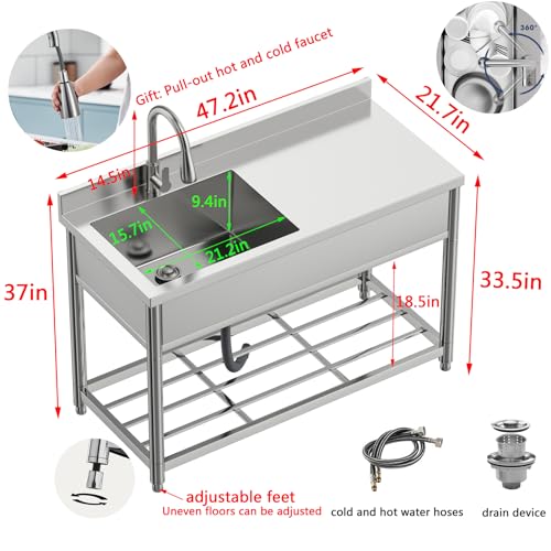 Stainless Steel Single Bowl Commercial Sink with Drainboard E962956