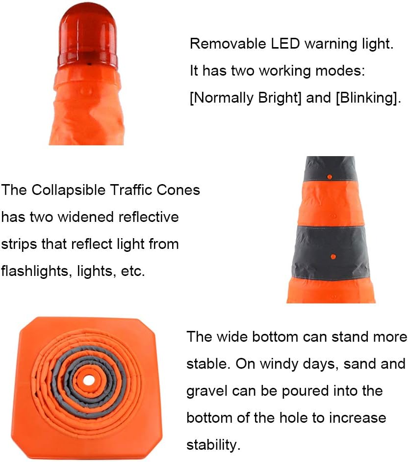4 Pack Orange Collapsible Traffic Cones with LED Light K1618