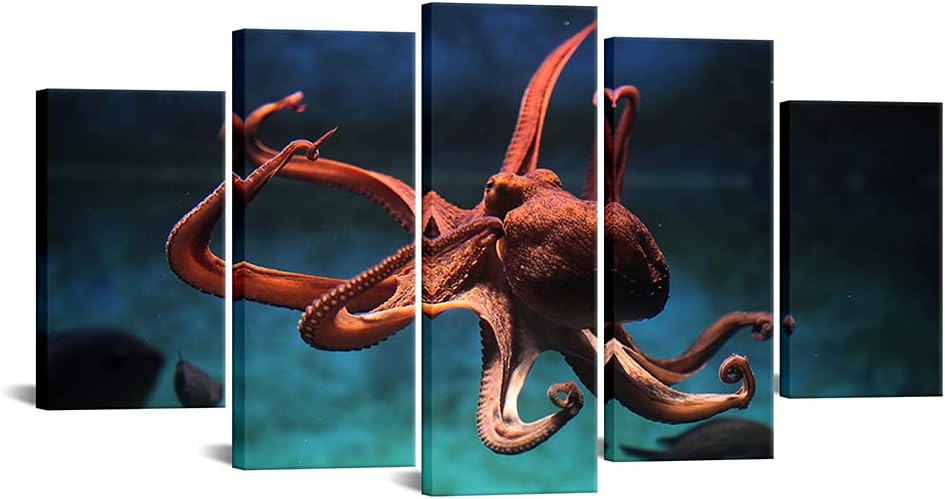 5 Piece Blue Octopus Canvas Wall Art S671642