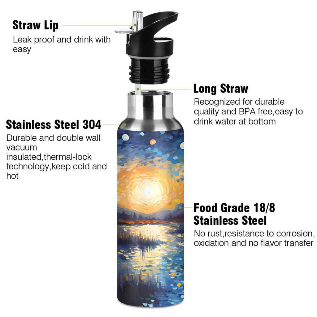 Blue Stainless Steel Insulated Water Bottle with Straw Lid L843