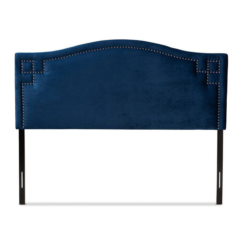 Modern Velvet and Wood Queen Headboard in Royal Blue N26443