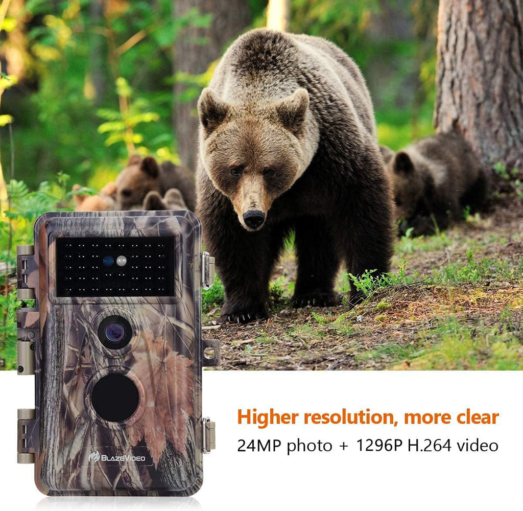 Deer Camera with Night Vision 24MP HD 1296P H.264 MP4 Video No Glow IR Motion Sensor Activated IP66 Waterproof O84789