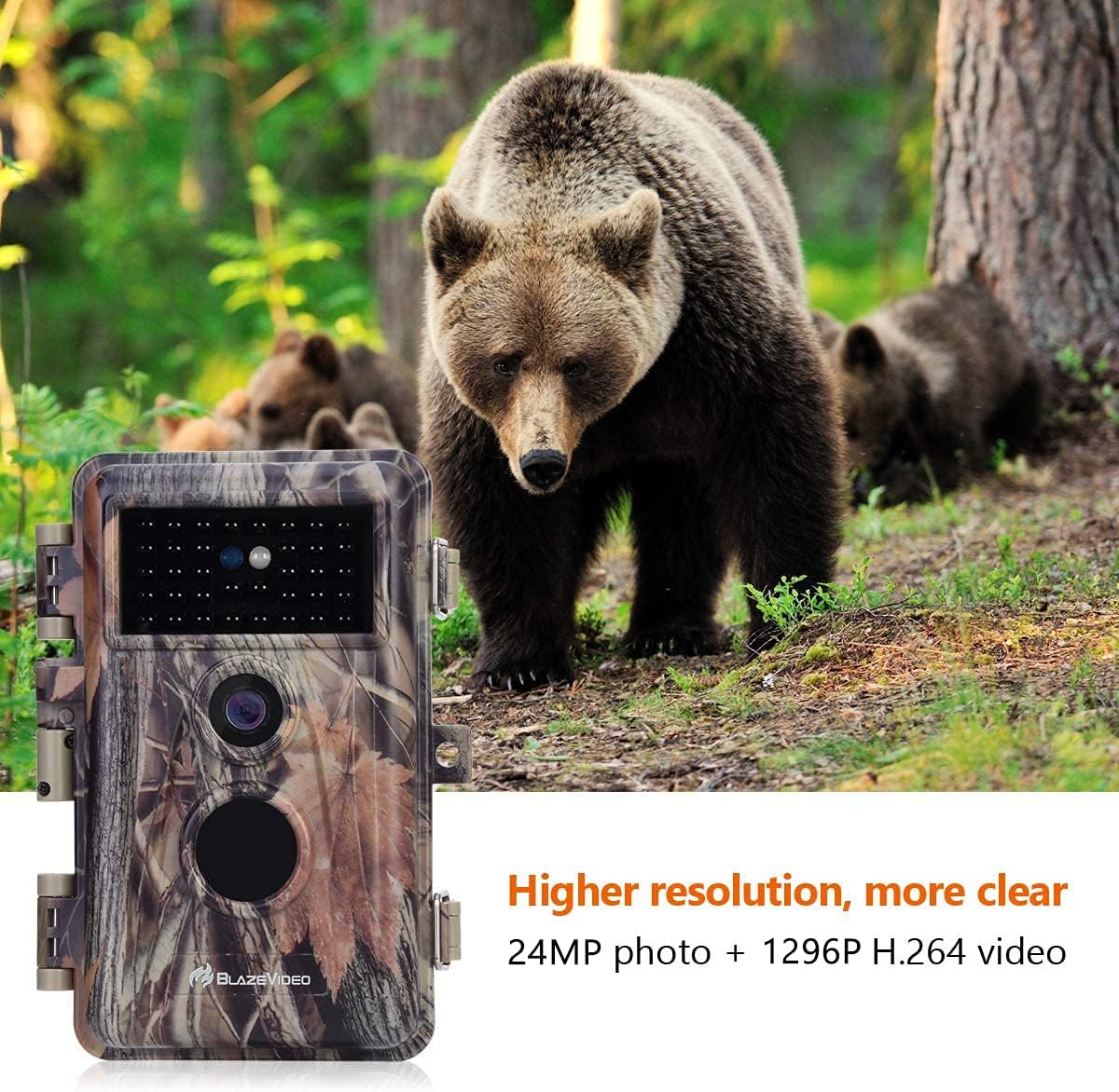 Deer Camera with Night Vision 24MP HD 1296P H.264 MP4 Video No Glow IR Motion Sensor Activated IP66 Waterproof O84789