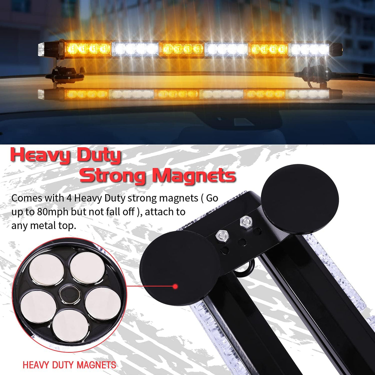 LED Strobe Light Bar 28.5'' 54 LED Emergency Warning Lightbar with Strong Magnetic and 16ft Cable M1547