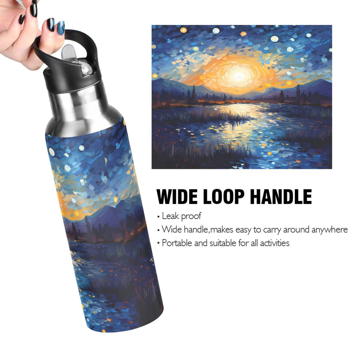 Blue Stainless Steel Insulated Water Bottle with Straw Lid L843