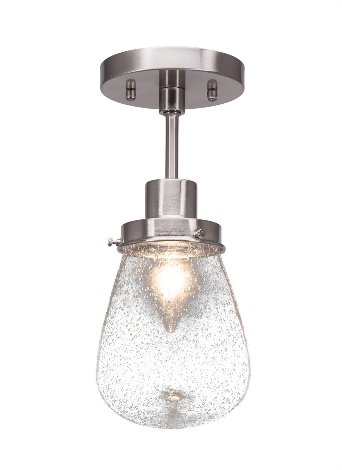 One Light Semi-Flush Mount Brushed Nickel Clear Bubble Glass D638