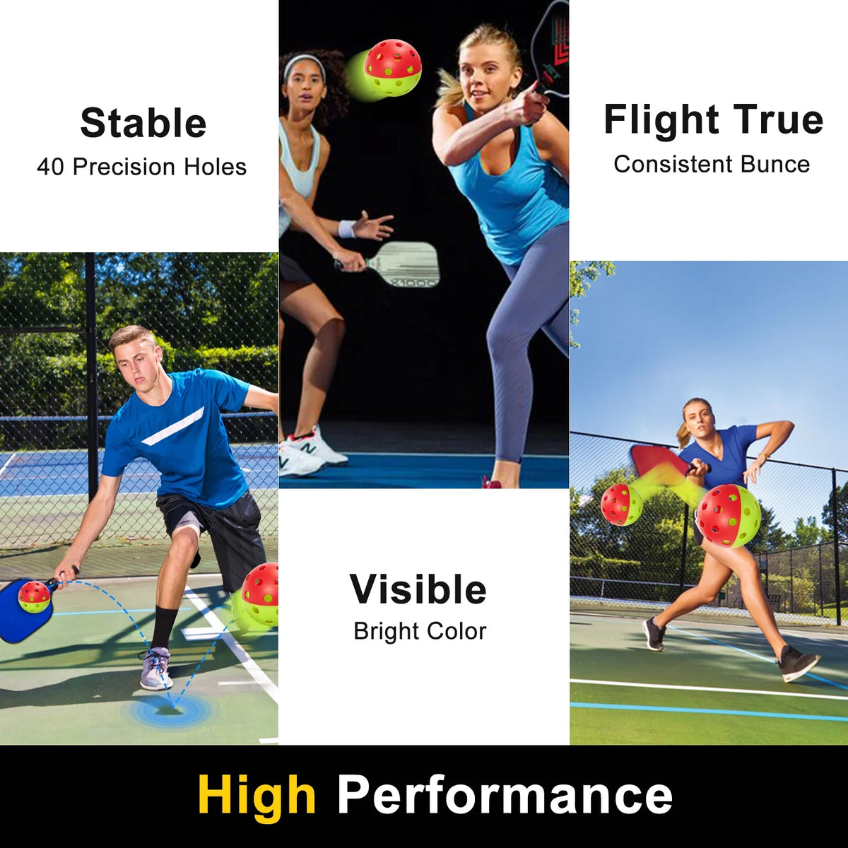 12 Pack 40 Holes Outdoor Pickleball Balls with Bag S522